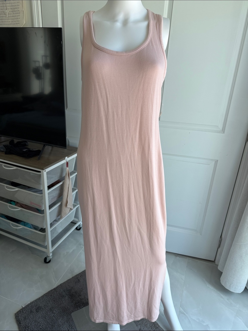 Amazon Essentials  very soft Sleeveless racer back Maxi Dress in blush rose.